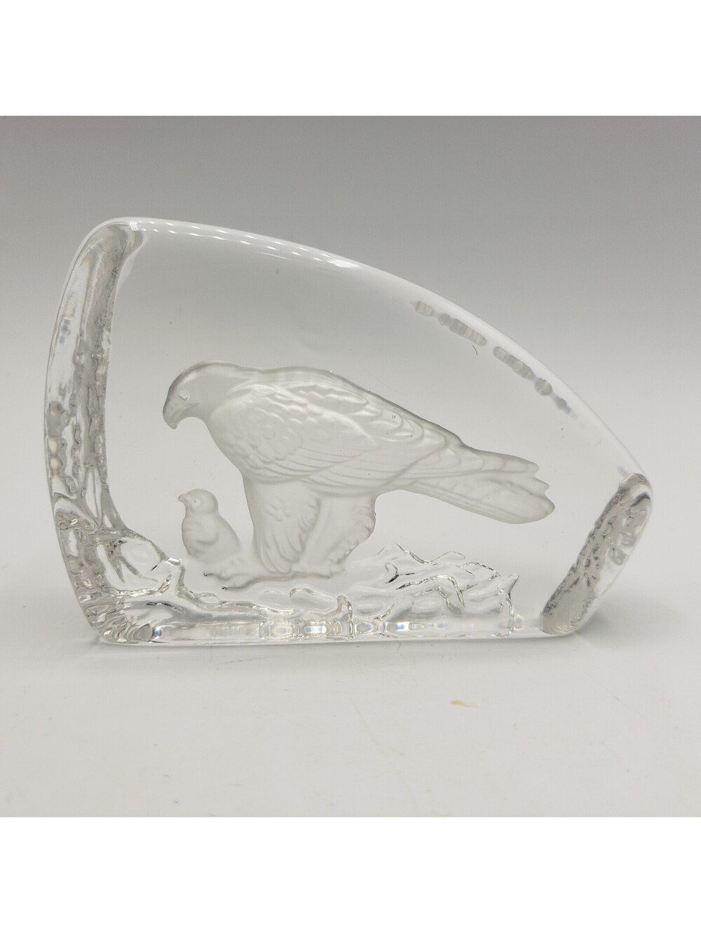 Wedgwood Crystal Paperweight Eagle and Eaglet Intaglio Bird Made in England